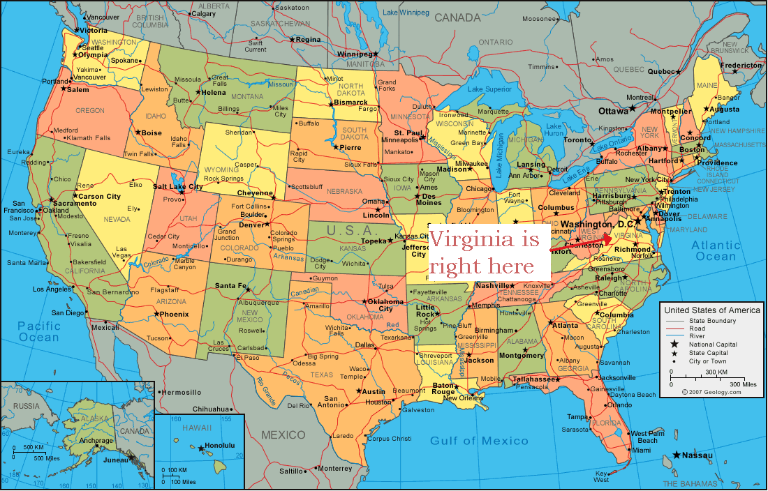 Now, we'll find Virginia which is one of the 50 states of the United States 